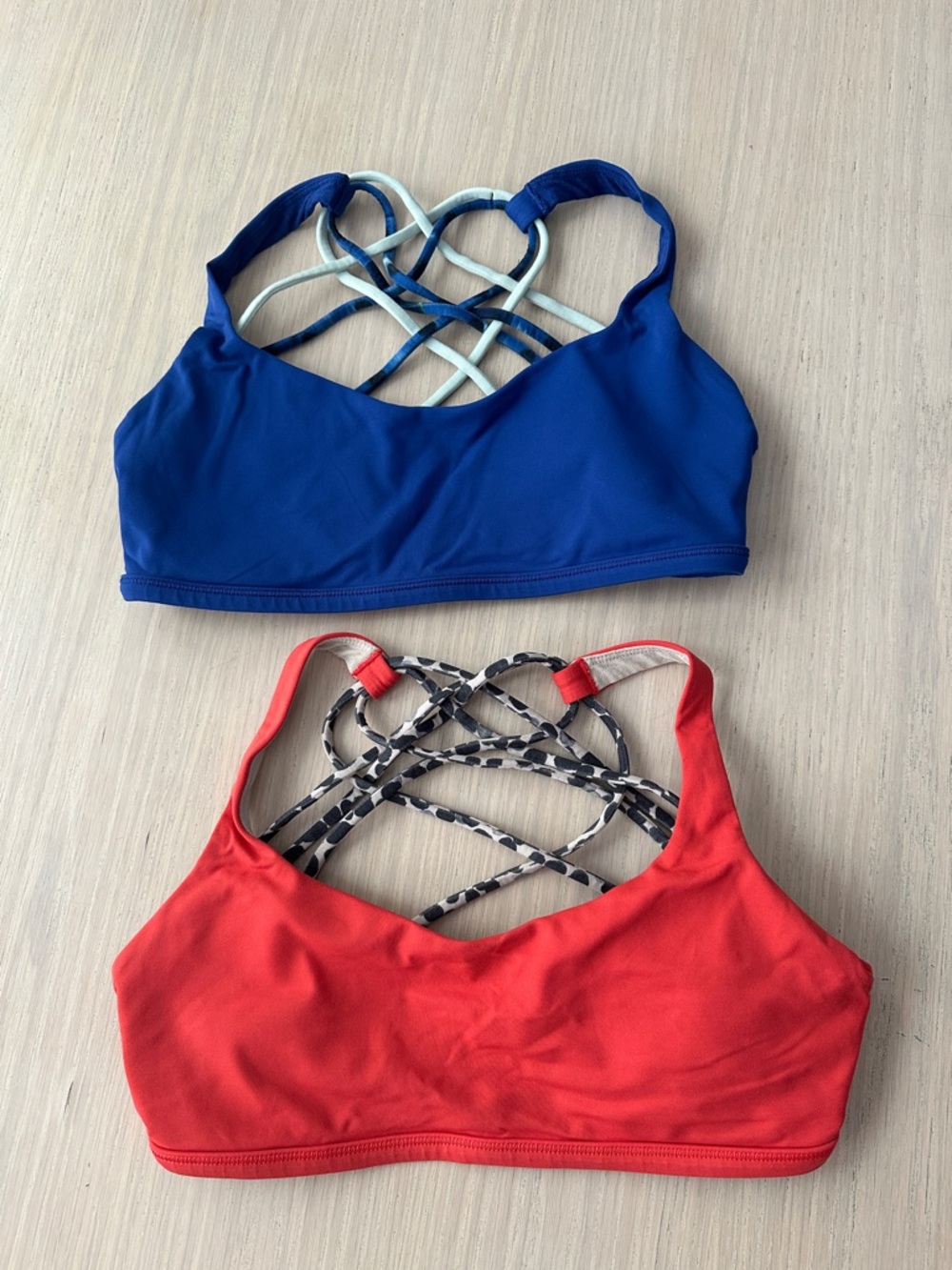 Blue and Red Crisscross Strappy Swim Tops